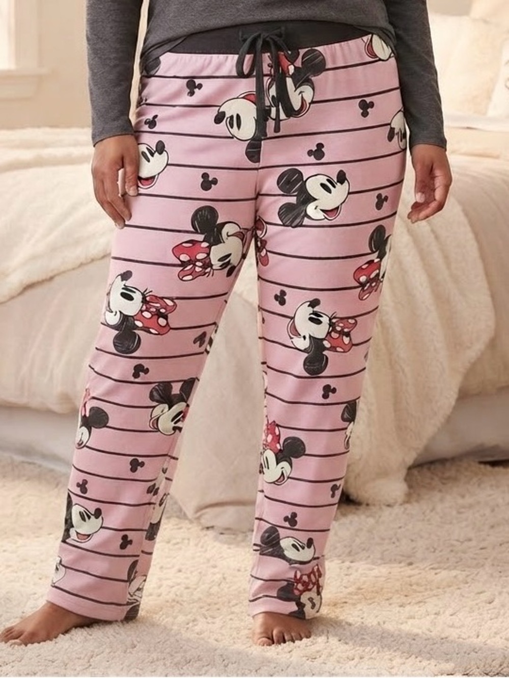 Women’s Minnie Mouse Pink Pajama Pants with Drawstring Waist